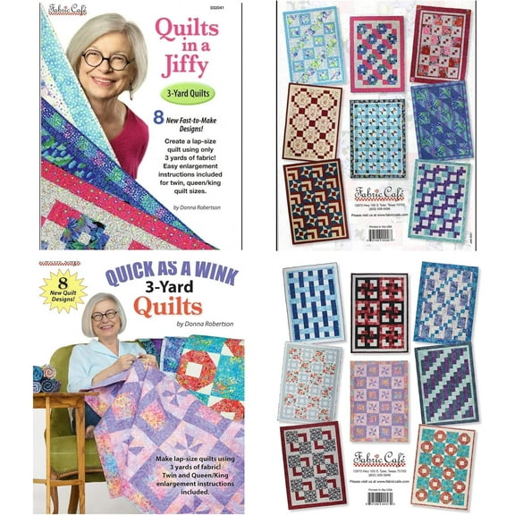 Fabric Café 3-Yard Quilts in a Jiffy & Quick As a Wink Pattern Books Bundle – Easy Quilt Crafting