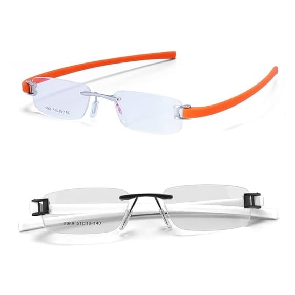RSINC Combo Tag Rimless Frame Eyeglass Spectacle For Men And Women Modern Collage Fashion School Ladies Sports Tag Silver Orange & Black White 51-18-140