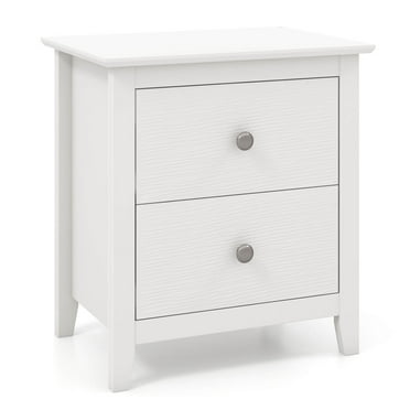 Modern Nightstand with Storage 2 Drawers and Support Legs for Bedroom White