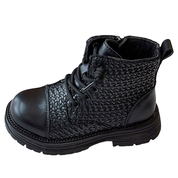 Kid Girls Lace Up Ankle Boots Breathable Winter Warm Combat Booties Toddler Square Toe Mid Calf Fall BootsBlack Size 13 Little Child