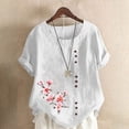 thumbnail image 1 of Blouses pour Femmes, Haut Décontracté en Lin Imprimé à Manches Courtes avec Boutons, 1 of 3