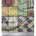 thumbnail image 1 of Soimoi Silk Fabric Ogee & Mandala Patchwork Decor Fabric Printed Yard 42 Inch Wide, 1 of 3