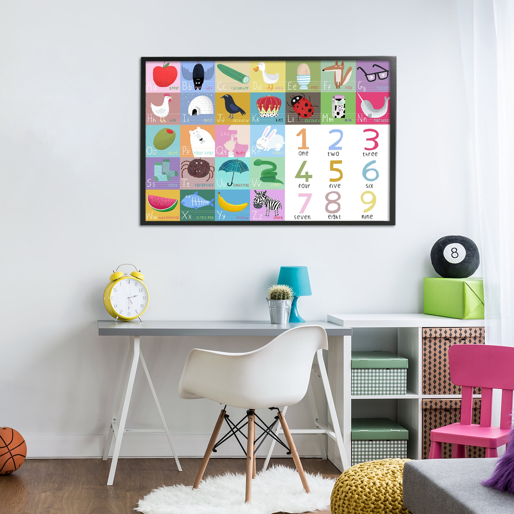 Stupell Industries Alphabet & Numbers First Words Black Framed Giclee Art, design by Carla Daly