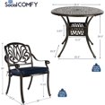 thumbnail image 2 of SOCIALCOMFY 5-Piece Outdoor Patio Dining Set, All-Weather Cast Aluminum Patio Table Set, Include 4 Cushioned Chairs and a 35.4 inch Round Table w/Umbrella Hole for Balcony Garden Backyard, Navy Blue, 2 of 7
