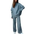 thumbnail image 1 of MAWCLOS Ladies Lounge Sets High Neck Sweater Set Wide Leg Two Piece Outfit Loose Fit Home Long Sleeve Knit Outfits Blue 2XL, 1 of 2