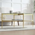 thumbnail image 4 of Rectangle Coffee Table Mid-Century Modern Design L W x H for Living Room - Structure Amber Glass Top and Walnut MDF Shelf Sleek Conical Metal Legs with Gold Finish, 4 of 9