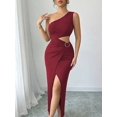 thumbnail image 3 of Women Burgundy One Shoulder Long Dress With Cutout Waist Detail, 3 of 6