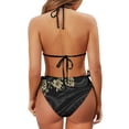 thumbnail image 6 of chaqlin Women's Halter Neck Two-Piece Bikini Set - Vintage Gold Hawaiian Floral Tribal Print, Tie Side Bottoms, Quick Dry Swimwear for Beach Vacation & Pool Party, 6 of 9