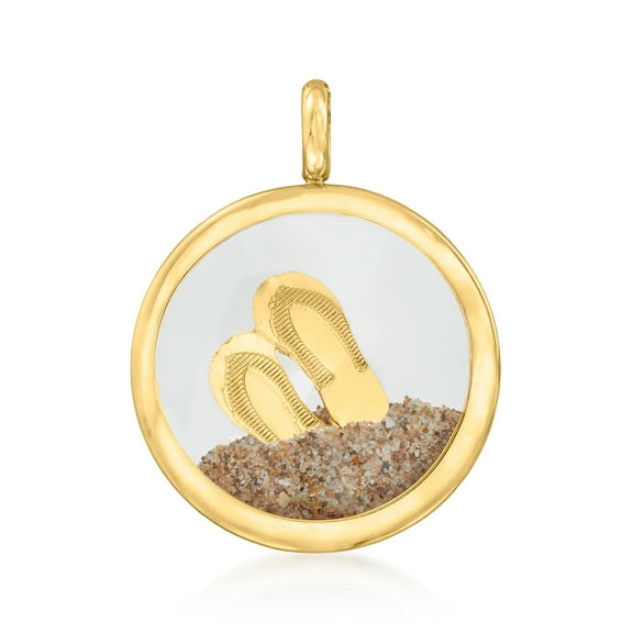 Ross-Simons 14kt Yellow Gold Flip-Flops and Sand Crystal Pendant, Women's, Adult