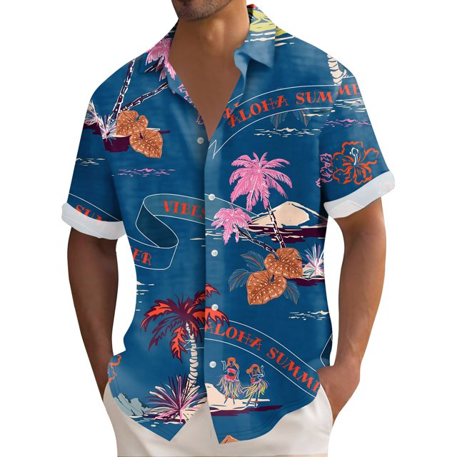 Hawaiian Shirt For Men, Men's Vintage Button Down Bowling Shirts Short Sleeve Summer Beach Shirt2XL