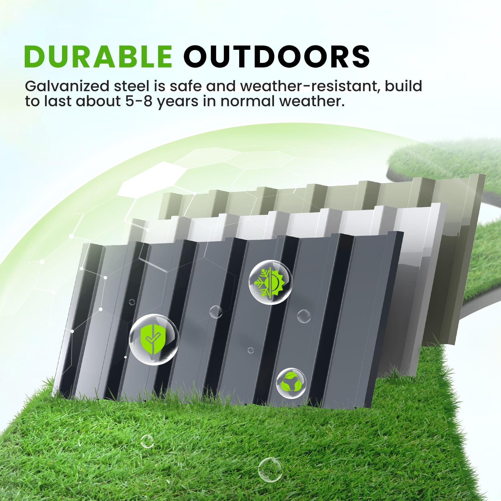 KING BIRD Raised Garden Bed 68" Lx 36" Wx 12" H Galvanized Garden Planter Box Kit Dark Gray 6x3x1ft
