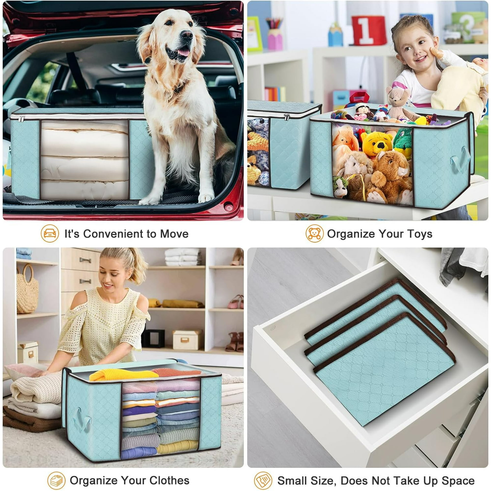 90L Large Storage Bags 2 Pack Clothes Storage Bins Foldable Closet Organizer Storage Containers Storage and Organization Blue Walmart