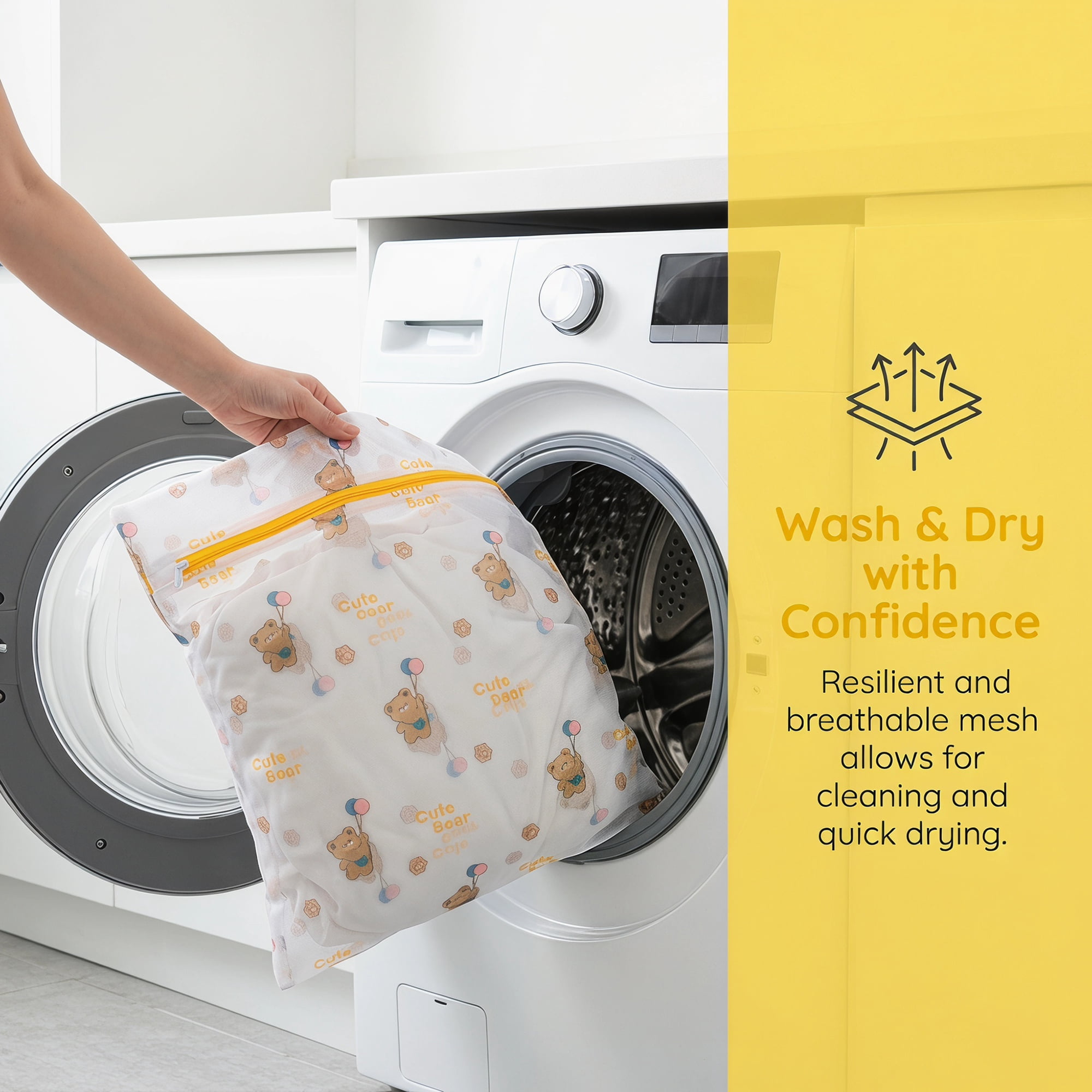 Polyester Mesh Durable Zipper Closure Laundry Bags for Delicates Yellow 6Pcs