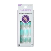 KISS imPRESS  Press on Nails, Eternity, Blue, Short Squoval, 30 Count