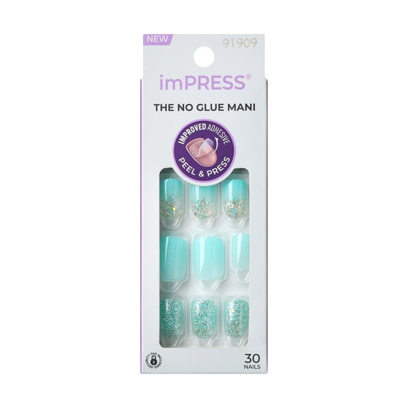 KISS imPRESS  Press on Nails, Eternity, Blue, Short Squoval, 30 Count