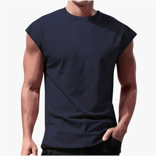 Puntoco Camiseta Con Chaleco Fino De Color Sólido, Informal, Cómoda Y A La Moda, Sin Mangas, Holgada, De Verano Para Hombre, Azul Marino M, Un Regalo Para Mujer