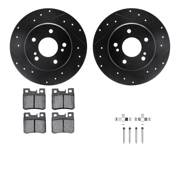Dynamic Friction Company Rear Brake Rotors-Drilled and Slotted-Black with 5000 Euro Ceramic Brake Pads includes Hardware 8612-63028