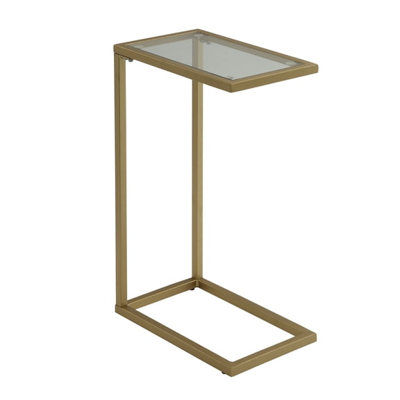 Contemporary Home Living 25.25" Gold Computer Tray Table with Rectangular Glass Top