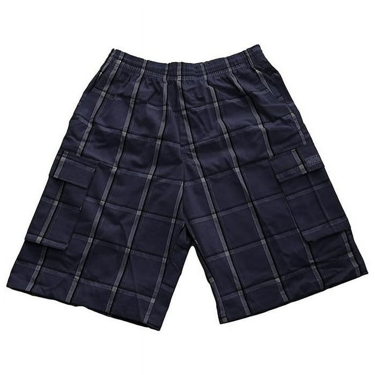 Shaka Wear Men's Cargo Shorts, Relaxed Fit, Plaid, Elastic Waist