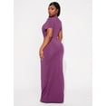 thumbnail image 2 of Plus Size Women's Solid Color Round Neck Short Sleeve Fitted Elegant Maxi Dress, 2 of 10