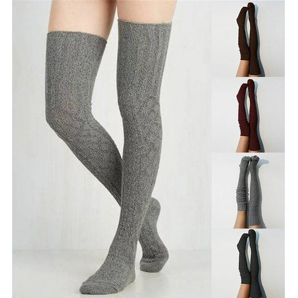 Dress Choice Womens Cable Knitted Thin Tube Socks Thigh High Tights Over  Knee Socks Casual Knee High Stockings 