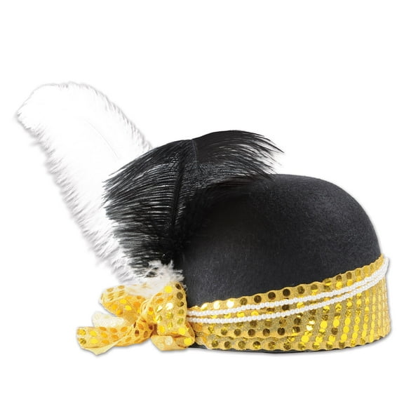 Beistle Club Pack of 12 Black and Gold Sequined Flapper Hat 7”