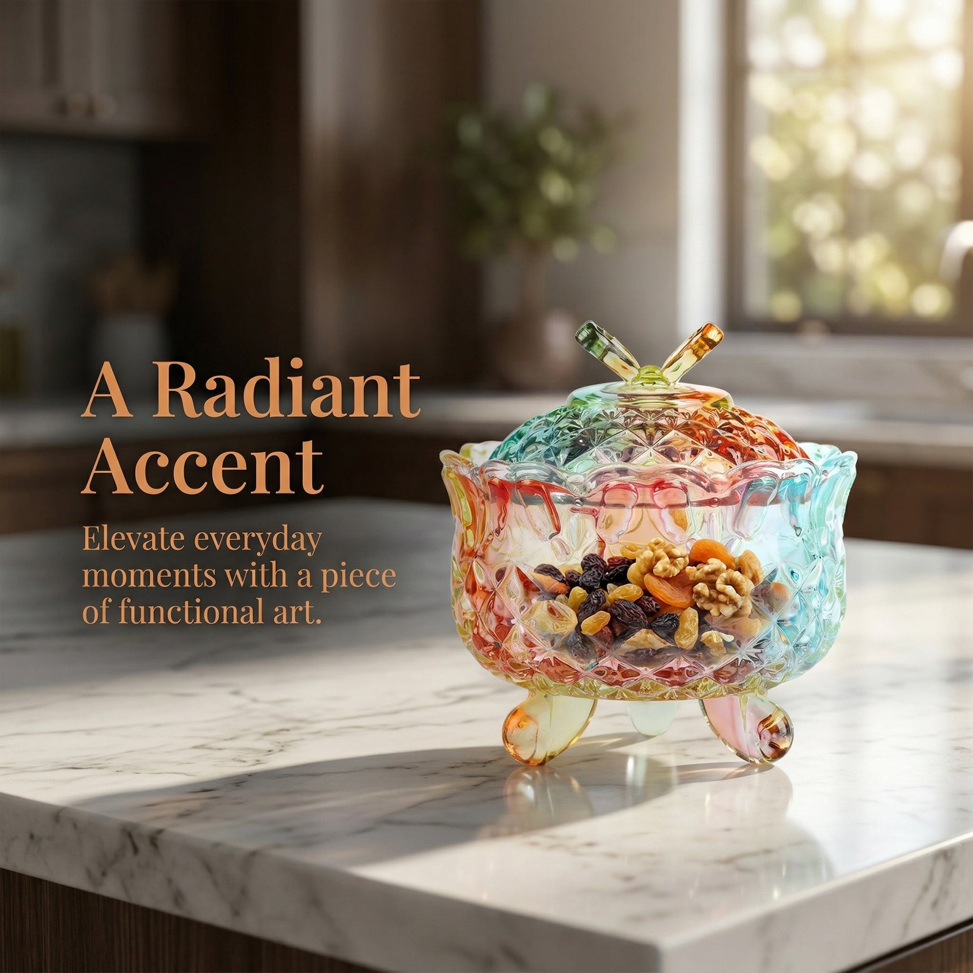 Unique Bargains 8.5oz Crystal Glass Jar with Lid Decorative Dish for Vanity Multicolor
