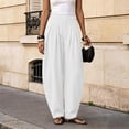 thumbnail image 6 of Only Moment Formal Casual Linen Pants Soft Fabric Casual Pants Flowy Wide Leg Beach Trousers with Pockets White,2XL, 6 of 7
