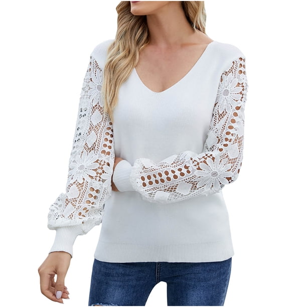 Blusa de punto de manga larga de moda sexy informal para mujer Pompotops FGAJ7587