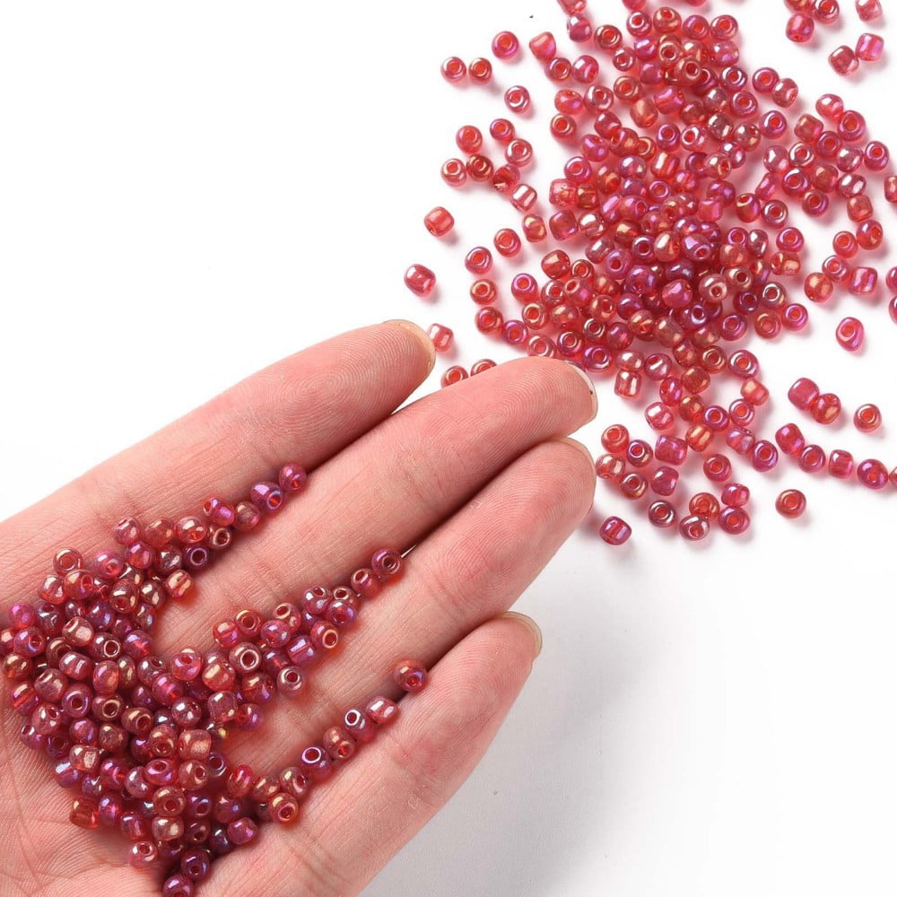 1Pound Round Glass Seed Beads Transparent Colours Rainbow Round Red 4mm