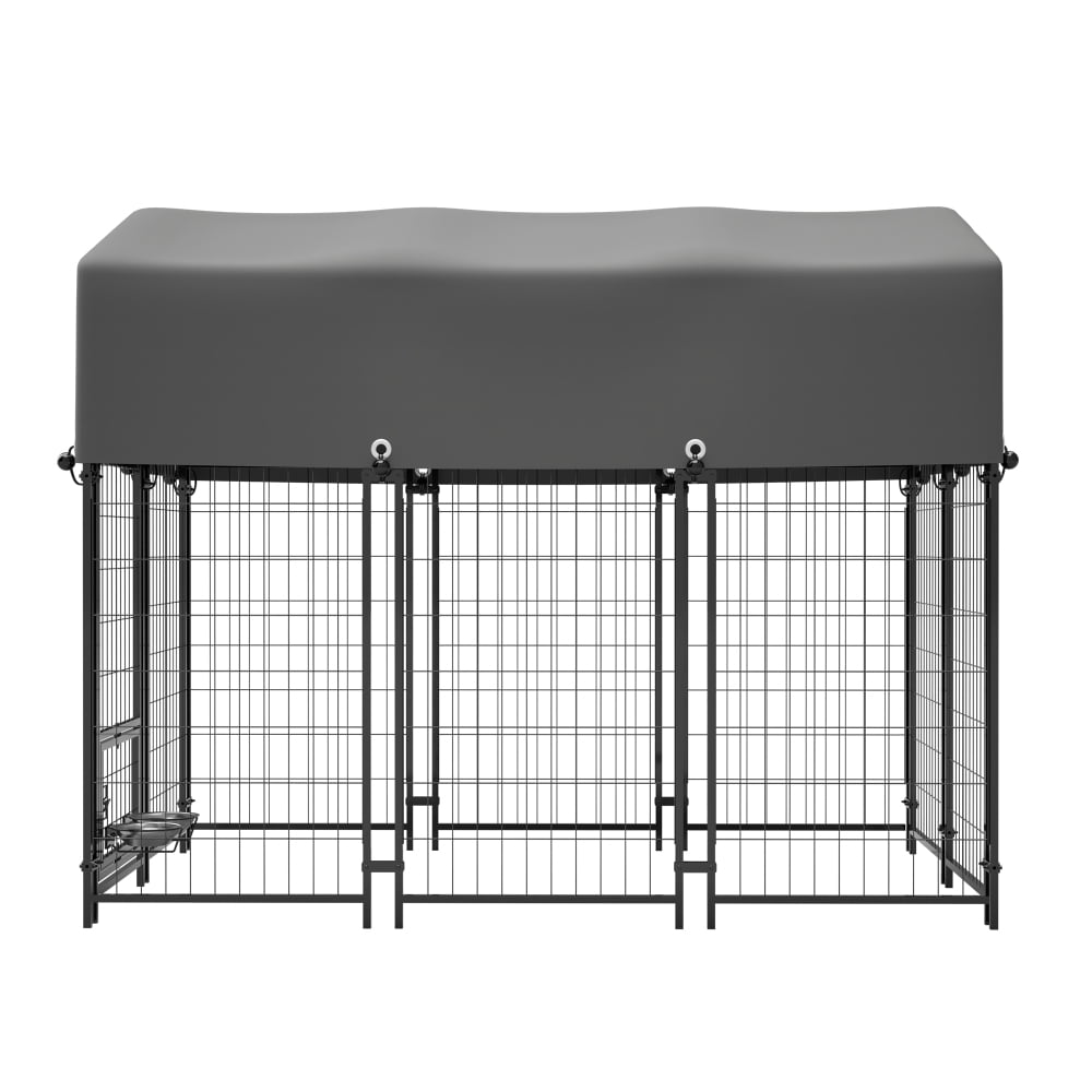 4.23'x5.82'x4.83'  Outdoor Dog Crate with Rotating Feeder & Roof - Heavy Duty Welded Wire, Waterproof Cover for Medium/Large Breeds