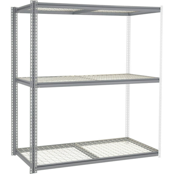 Global Industrial 581066GY 96 x 72 x 48 in. High Capacity 3 Levels Add-On Rack with Wire Deck, Gray