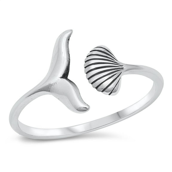 All in Stock Sterling Silver Whale Tail and Seashell Ring Size 6
