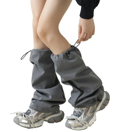 Women Punk Baggy Loose Leg Warmers Gaiters with Drawstring Aesthetic Cargo Foot Covers Flared Footless Socks Streetwear