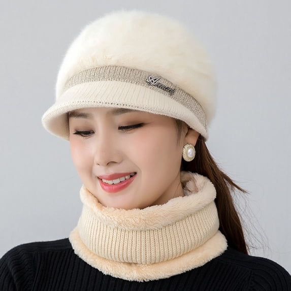 Fashion Women Scarves Keep Warm Peaked Cap Knitted Hat Beanies Hats Winter Hat BEIGE
