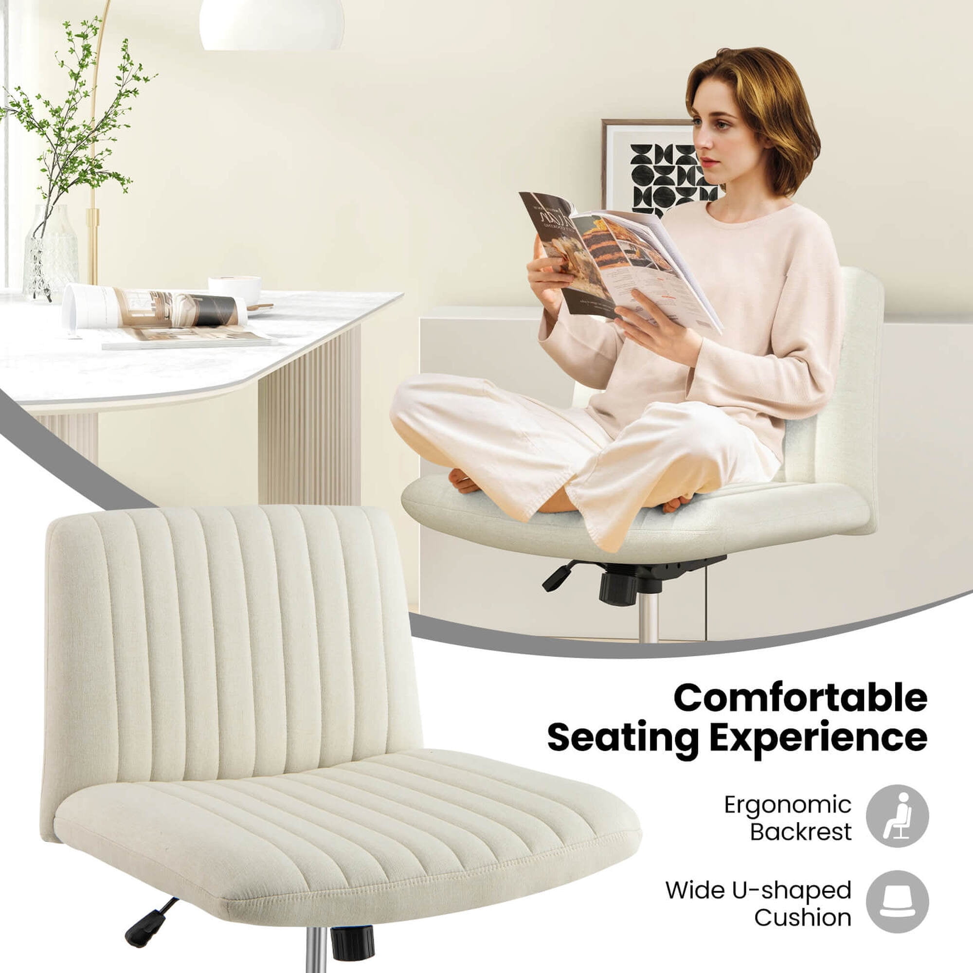 Costway Criss Cross Legged Office Chair Ergonomic Mid Back Computer Desk Chair Beige