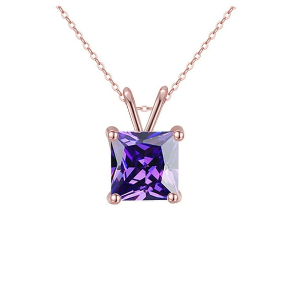 Paris Jewelry 18K Rose Gold 2 Carat Created Amethyst Princess Stud Necklace Plated 18 inch