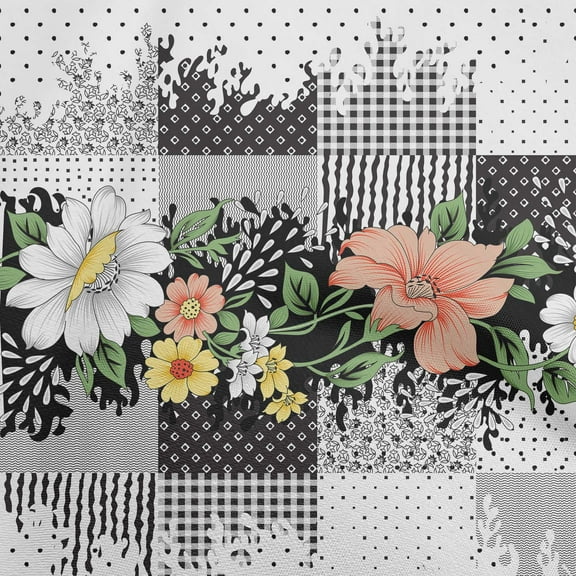 oneOone Polyester Spandex Black Fabric Asian Floral With Texture Dress Material Fabric Print Fabric By The Yard 56 Inch Wide