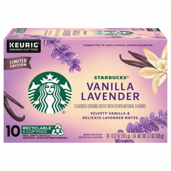 Pack of 2 - Starbucks Vanilla Lavender Ground Coffee K-Cup Pods 10 ct / 3.7 oz Packaging May Vary