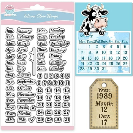 Calendar Clear Stamp for Scrapbooking Week Month Silicone Stamps Date Time Transparent Stamp for Card Making DIY Embossing Journaling