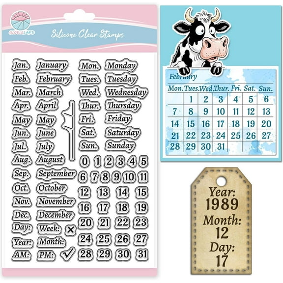 Calendar Clear Stamp for Scrapbooking Week Month Silicone Stamps Date Time Transparent Stamp for Card Making DIY Embossing Journaling