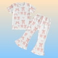 thumbnail image 2 of WRKEKC Girls 2 Piece Outfits Bow Print Short Sleeve Top Long Flare Pants Casual Soft Daily Summer Cotton 12 Months-5 Years, 2 of 6