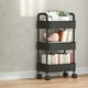 thumbnail image 5 of Carro de almacenamiento de cocina Organizador negro de 4 niveles | Estante de plástico con reposabrazos, estantes ventilados, ruedas de fácil movimiento, 83x31x21cm, baño multiusos, despensa,, 5 of 6