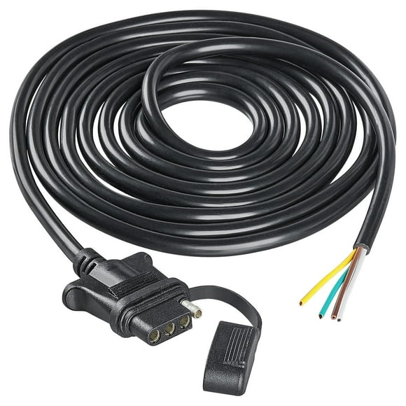 Vehicle-Side 4 Pin Trailer Wire Connector 10 Feet Heavy Duty 18AWG 4 Way Flat Female Trailer Wiring Harness Towing Replacement 4 Prong Trailer Light Plug Copper Jacket Cable Color-Coded 4-Wire