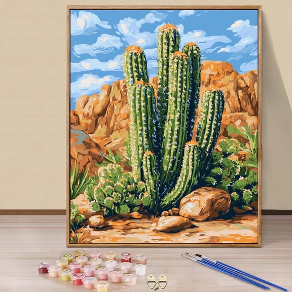 JYLMOOD DIY Paint by Number for Adults, Easy Painting by Numbers for Gift Home Wall Decor 16x20in without Frame, Colored Canvas - Cactus