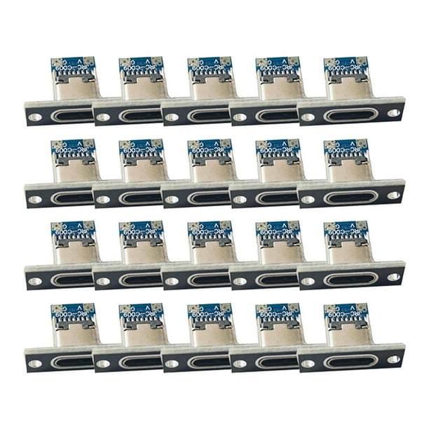 20 Conectores USB 3.1 Tipo C de 2 Pines Hembra para Carga de Datos, Base de Carga Eléctrica Pequeña con Placa de Fijación.