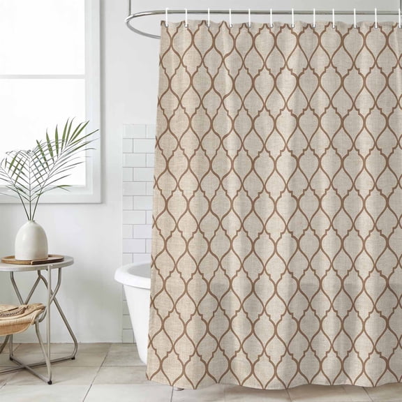 Beige Morocco Pattern Waterproof Fabric Shower Curtain,Modern Moroccan Geometric Abstract Art Waterproof Fabric Shower Curtain for Bathroom Bathtubs Shower Curtains with 12 Hooks Extra Long 72x84