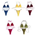 thumbnail image 6 of Women's Velvet Bathing Suit Halter Top and Micro Thongs Set Backless Lace Up Two Pieces Swimsuit for Beach, 6 of 6