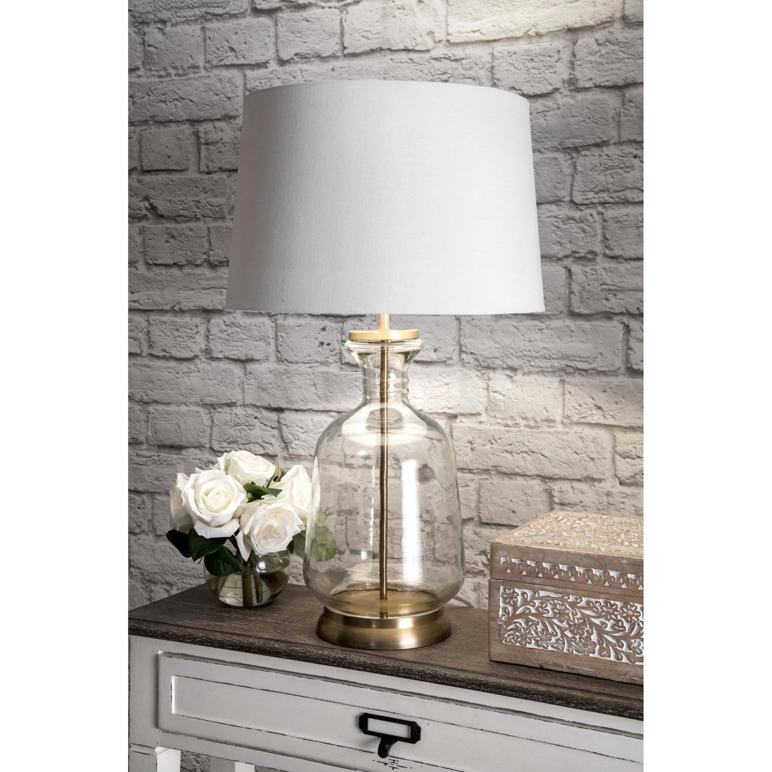 Watch Hill 24 Emma Clear Glass Cotton Shade Gold Table Lamp H X 15 W D