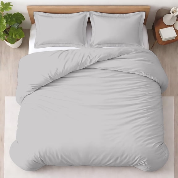 Kotton Culture 3 Pc Twin XL/Twin Duvet Cover Set-100% Egyptian Cotton 600 TC Ultra Soft Premium Durable Comforter Cover Zipper Closure & Corner Ties- (Silver, 68" X 90")